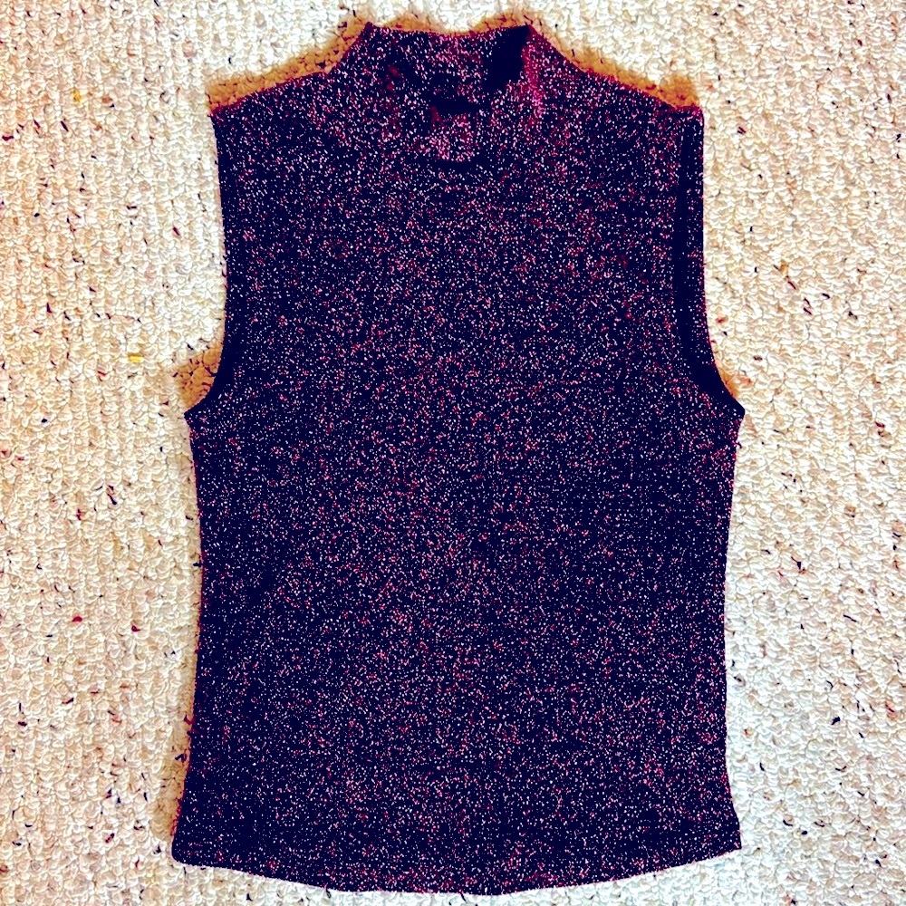 Steve Madden Sparkling Metallic Knit Mock Neck Tank Purple NWT Medium
